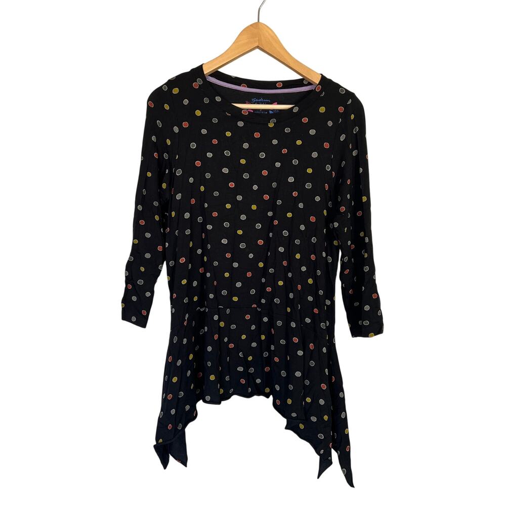 Gudrun Sjoden Black Polka Dot Flowy Tunic Top Size S Long Sleeves Lyocell Jersey